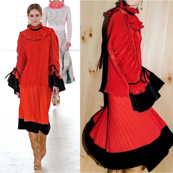 Tory Burch Convertible Pleated Ruffle Velvet Dress - Picture 3 of 13